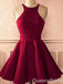 Burgundy O-neck Sleeveless A-line Graduation Party Short Homecoming Dresses with Pleats,QB0744