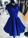 Navy Blue Sweetheart Off Shoulder A-line Graduation Party Short Homecoming Dresses, QB0798