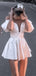 Elegant White Off Shoulder Ruffle V Neck Short Homecoming Dresses, QB0368