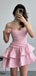 Elegant Pink Ruffles Pleats Mermaid Cheap Simple Short Homecoming Dresses, QB0408