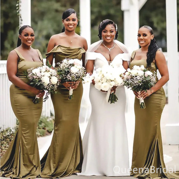 Mismatched Olive Mermaid Long Bridesmaid Dresses for Wedding Party, BDS0231