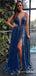 Sparkle Blue Spaghetti Straps A-line Plunging Evening Gown AMaxi Long Evening Party Prom Dresses,WGP1229