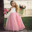 White and Light Pink A-line Spaghetti Straps Long Tulle Gown Flower Girl Dresses, FGS0058