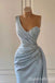 Light Blue Mermaid One Shoulder Beaded Evening Gown Maxi Long Evening Party Prom Dresses with Side Slit,WGP1185