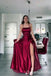 Elegant Burgundy Spaghetti Straps Side Slit A-line Party Dress Long Prom Dresses to Impress ,WGP1609