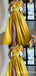 Sexy A-line Yellow Strapless Bow Knot Evening Gown Long Prom Dresses with Pleats ,WGP695