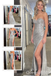 Sheath Silver Sparkle Strapless Sweetheart Evening Gown Maxi Long Evening Party Prom Dresses with Slit ,WGP1018