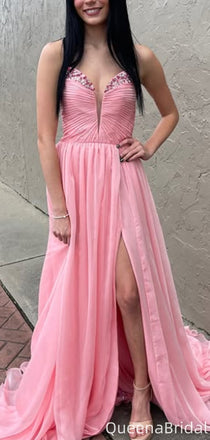 Elegant Strapless Notched A-line Long Prom Dress Ideas, Evening Party Dresses,WGP2073
