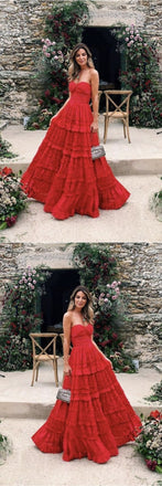 Stunning Red Strapless Sweetheart A-line Party Dress Long Prom Dresses to Impress ,WGP1573