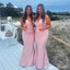 Pink Spaghetti Straps V Neck Mermaid Long Bridesmaid Dresses ,BDS0221