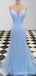 Sparkle Light Blue Spaghetti Straps Mermaid Evening Gown Maxi Long Evening Party Prom Dresses,WGP1095