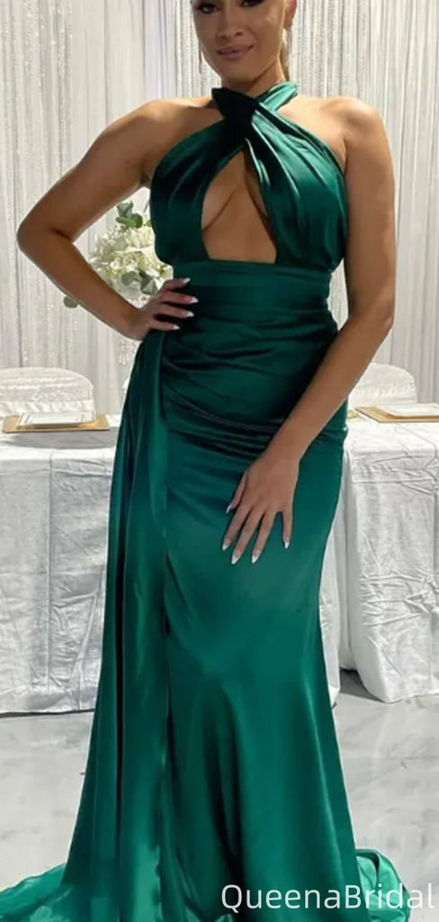 Sexy Halter Notched Mermaid Long Prom Dress Ideas, Evening Party Dresses,WGP2075