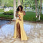 Yellow Sheath Spaghetti Straps V Neck Evening Gown Maxi Long Evening Party Prom Dresses with Slit,WGP1096