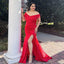 Red Off Shoulder V Neck Mermaid Long Bridesmaid Dresses with Slit ,BDS0223