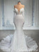 White Plunging Ruffles Mermaid Strapless Long Sleeves Evening Gown Long Evening Party Prom Dresses ,WGP1286