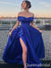 Elegant Blue Strapless Side Slit Off Shoulder A-line Long Party Dress Prom Dresses,WGP1759