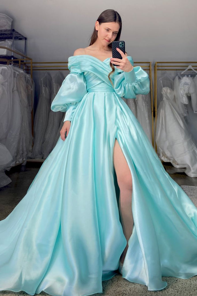 Elegant Blue Strapless Long Sleeves A-line Long Party Dress Prom Dresses,WGP1761