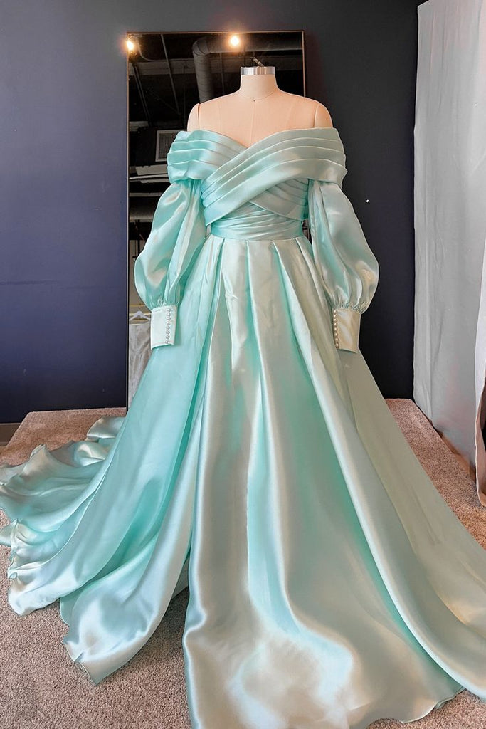 Elegant Blue Strapless Long Sleeves A-line Long Party Dress Prom Dresses,WGP1761