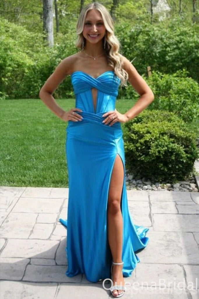 Elegant Strapless Sweetheart Mermaid Side Slit Party Dress Long Prom Dresses to Impress ,WGP1679