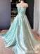 Elegant Blue Strapless A-line Long Party Dress Prom Dresses,WGP1760