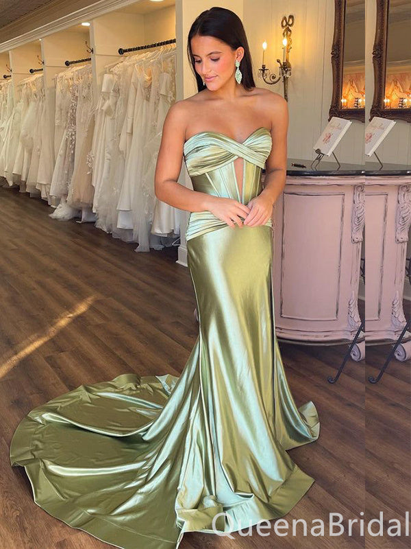 Elegant Strapless Sweetheart Mermaid Side Slit Party Dress Long Prom Dresses to Impress ,WGP1680