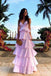 Light Pink V Neck Tiered A-line Evening Gown Long Evening Party Prom Dresses ,WGP1290