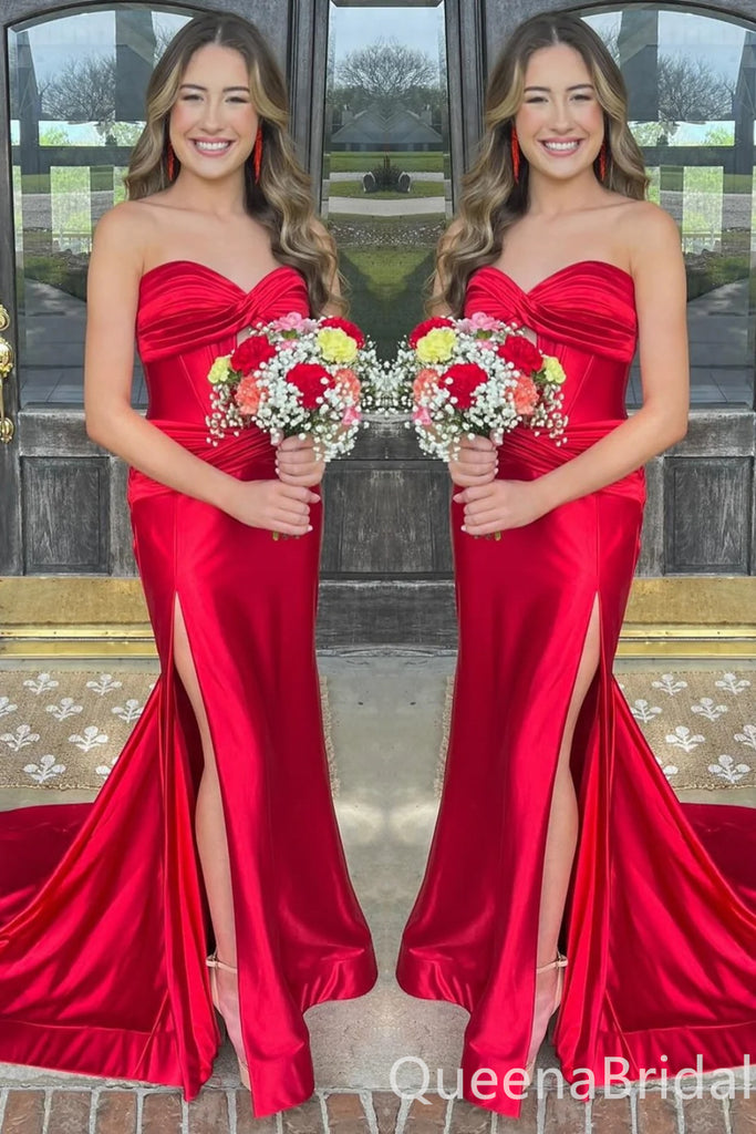 Elegant Strapless Sweetheart Mermaid Side Slit Party Dress Long Prom Dresses to Impress ,WGP1681