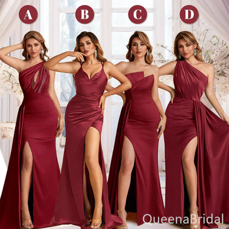 Stylish Mismatched Burgundy Long Bridesmaid Dresses,BDS0227