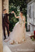 Pearl Pink Plunging Flower Embroidery High Low Long Wedding Dresses  ,WGP229