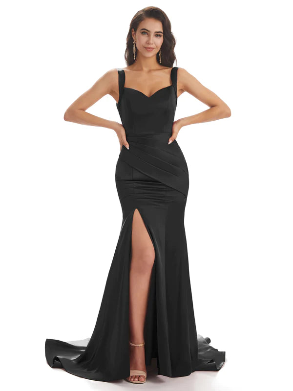 Stylish Mismatched Black Long Bridesmaid Dresses,BDS0228