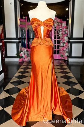 Elegant Strapless Sweetheart Mermaid Side Slit Party Dress Long Prom Dresses to Impress ,WGP1682