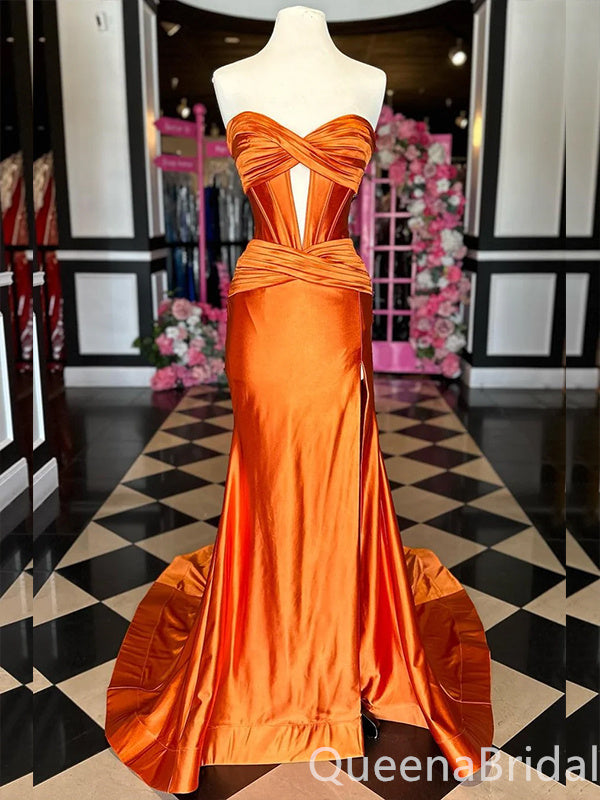 Elegant Strapless Sweetheart Mermaid Side Slit Party Dress Long Prom Dresses to Impress ,WGP1682