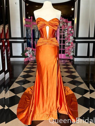 Elegant Strapless Sweetheart Mermaid Side Slit Party Dress Long Prom Dresses to Impress ,WGP1682