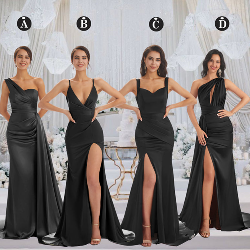 Stylish Mismatched Black Long Bridesmaid Dresses,BDS0228