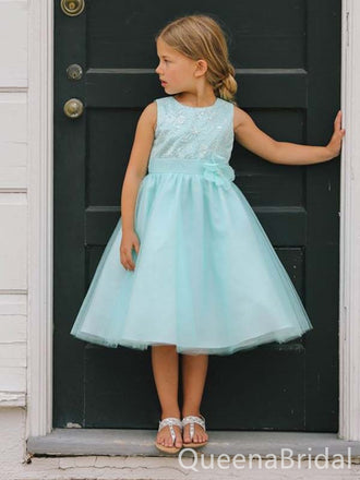 Elegant Sleeveless Green A-line Long Flower Girl Dresses , FGS0064