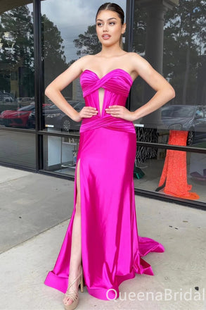 Elegant Strapless Sweetheart Mermaid Side Slit Party Dress Long Prom Dresses to Impress ,WGP1683