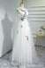 White A-line Embroidery Illusion Lace Up Back Evening Gown Maxi Long Evening Party Prom Dresses,WGP1101