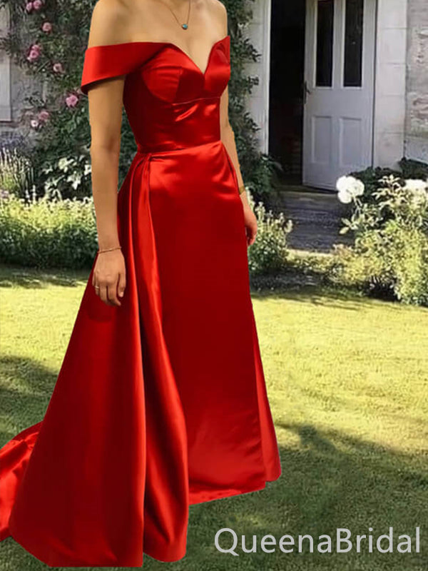 Sexy Red Off the Shoulder V Neck Lace up Back A-line Long Party Dress Long Prom Dresses to Impress ,WGP1417