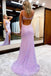 Sparkle Lilac Plunging Mermaid Evening Gown Long Evening Party Prom Dresses with Slit ,WGP1292