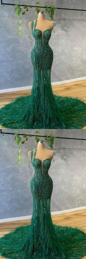 Stunning One Shoulder Mermaid Green Party Dress Long Prom Dresses to Impress ,WGP1582