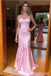 Light Pink Spaghetti Straps Mermaid V Neck Evening Gown Maxi Long Evening Party Prom Dresses,WGP1102