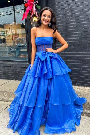 Gorgeous Blue A-line Straught Across Long Formal Gown to Impress,WGP1752