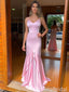 Light Pink Spaghetti Straps Mermaid V Neck Evening Gown Maxi Long Evening Party Prom Dresses,WGP1102