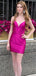 Elegant Pink Spaghetti Straps Pleats V Neck Simple Cheap Sheath Short Homecoming Dresses, QB0530