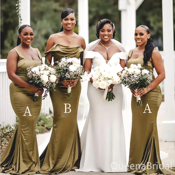 Mismatched Olive Mermaid Long Bridesmaid Dresses for Wedding Party, BDS0231