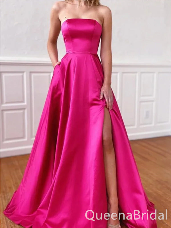 Sexy Strapless Pink Straight Neck A-line Evening Gown Long Prom Dresses ,WGP679