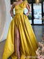 Sexy A-line Yellow Strapless Bow Knot Evening Gown Long Prom Dresses with Pleats ,WGP695