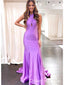 Sexy Purple Halter Strapless Simple Mermaid Cheap Long Evening Prom Dresses,WGP493