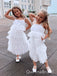 Cute White Spaghetti Straps Ruffles A- Line Long Sleeveless Tulle Simple Cheap Flower Girl Dresses, FGS0031