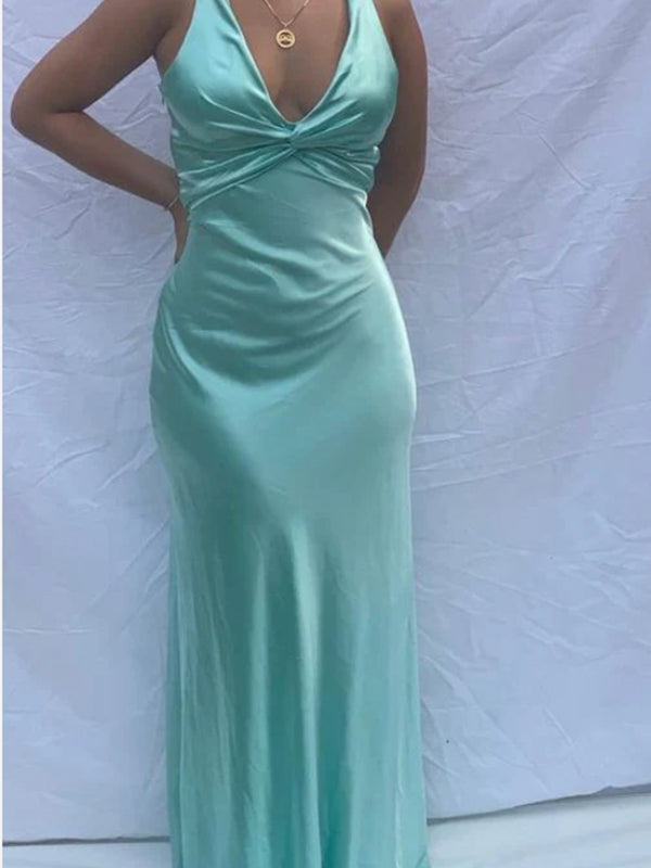 Sexy Mermaid Deep V Neck Cheap Long Simple Evening Gown Prom Dresses,WGP535